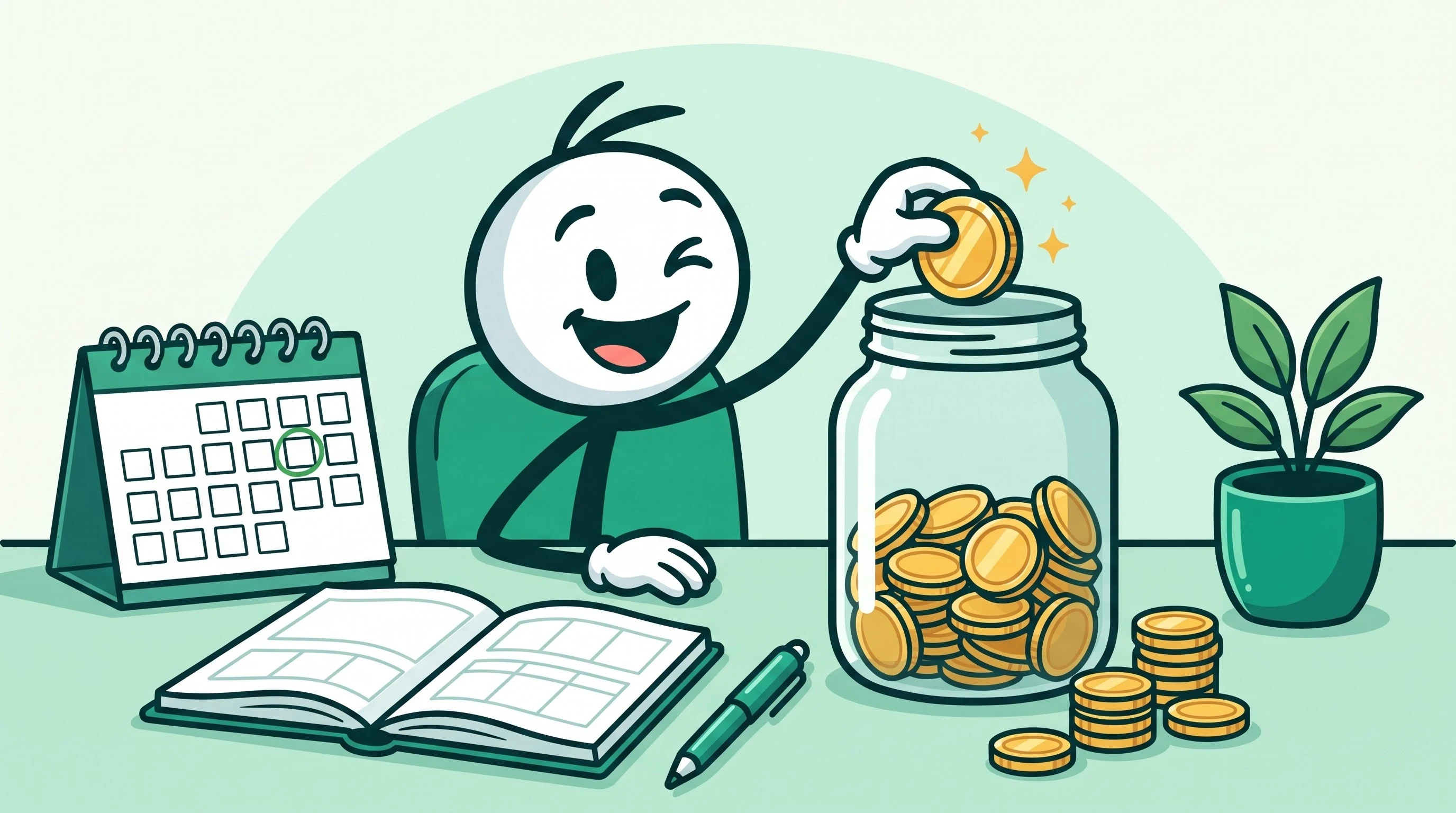 Stickman dropping coins into a jar